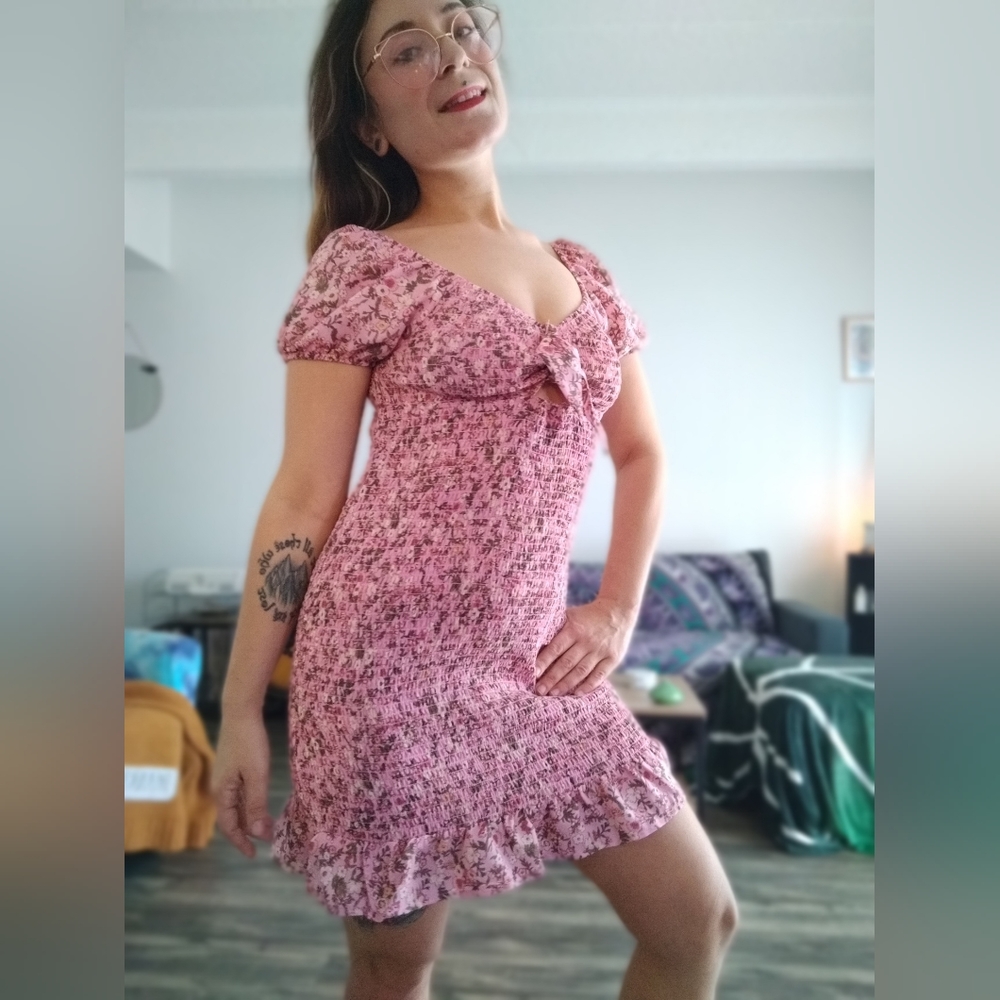 Pink floral cottagecore dress